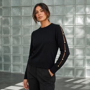 Jonathan Simkhai Black Gold Button Cutout Sleeve Knit Sweater Large Office Siren
